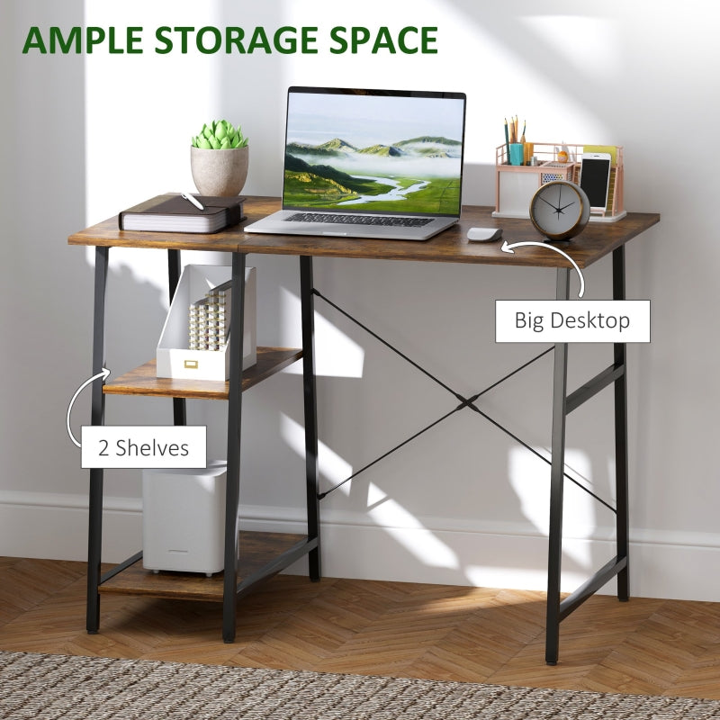 Computer Desk 100cm Storage 2 Tier Shelves Steel Frame Rustic Brown