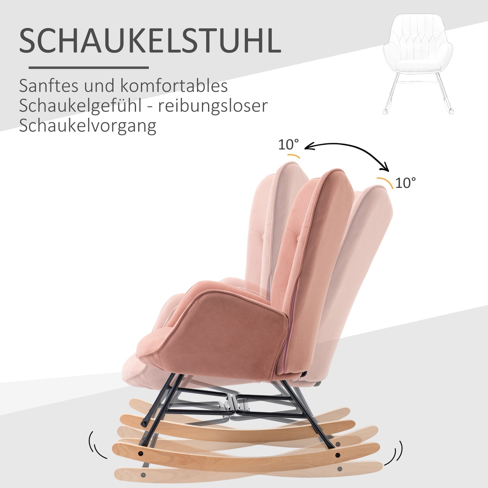 Nursing Rocking Chair, High Back Steel Frame, Pink Velvet