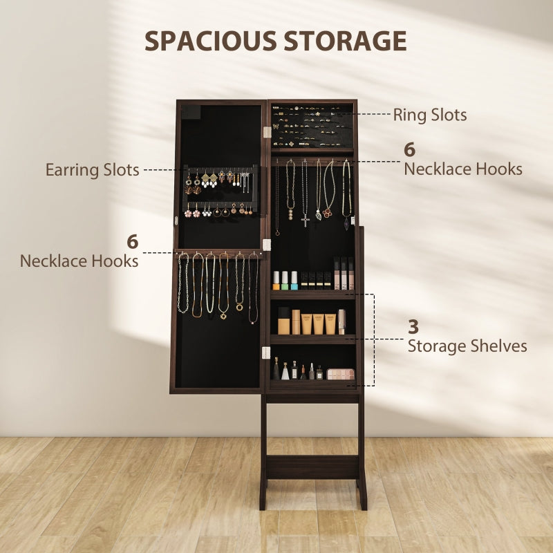 Freestanding Mirrored Jewellery Cabinet with LED Lights - Dark Brown