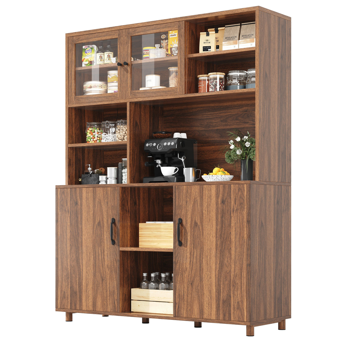 Tall Cabinet with LED Lighting, Snack Shelf, Retro - Walnut