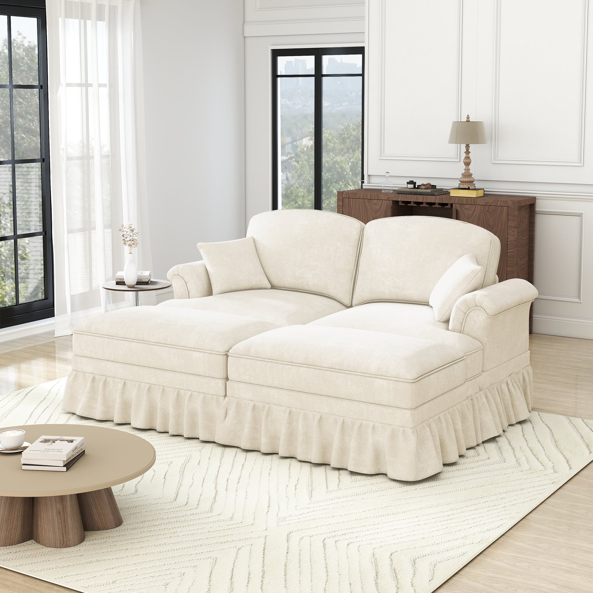 Classic Modular Sofa 2-Seater Ottoman - White Chenille