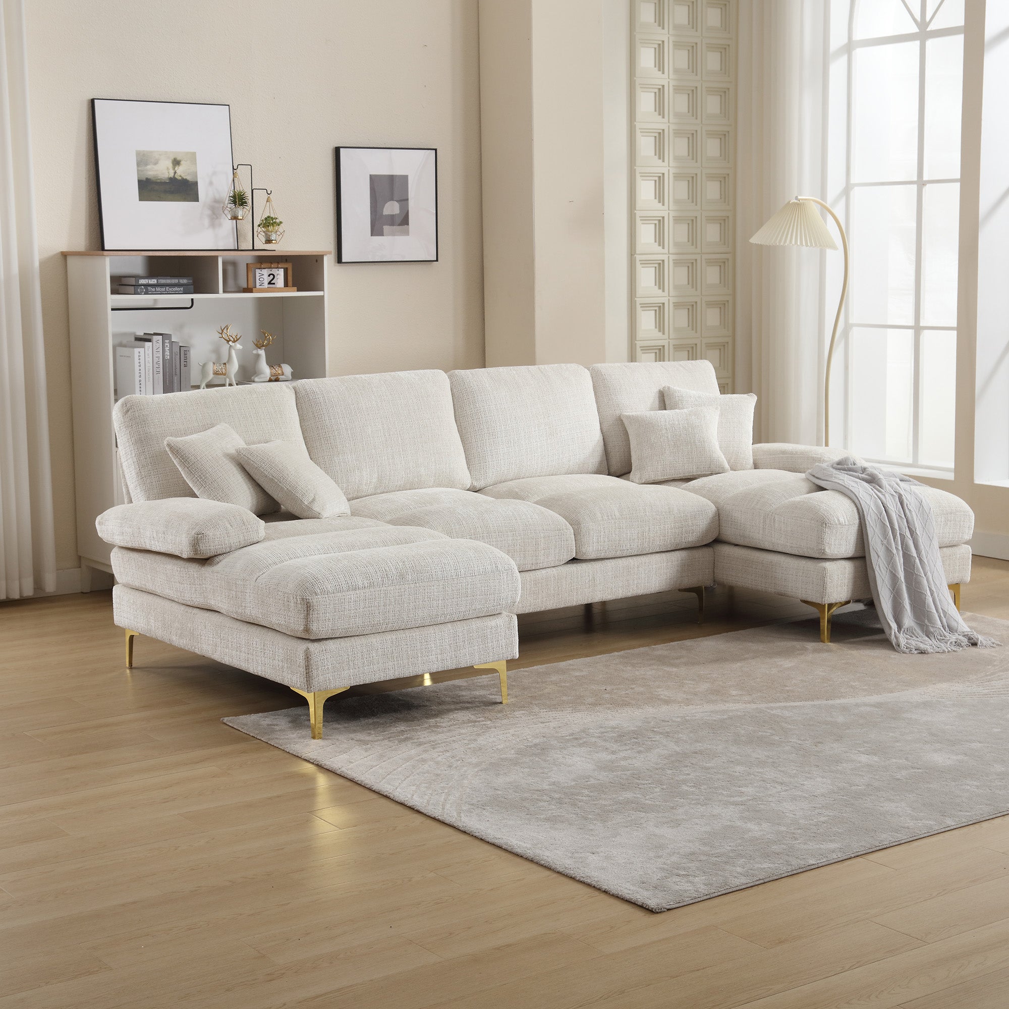 Sectional Couches for Living Room U-Shaped Modular Sofa with Double Chaise Chenille Fabric