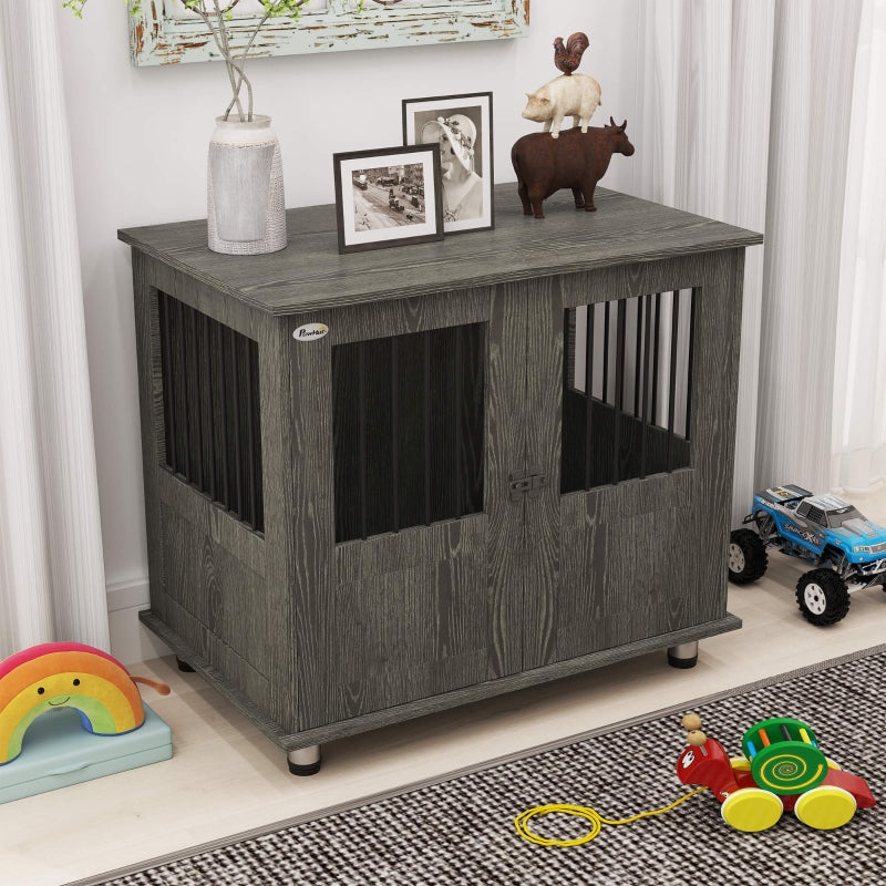Dog Crate Kennel, Lockable Magnetic Door Window, Grey