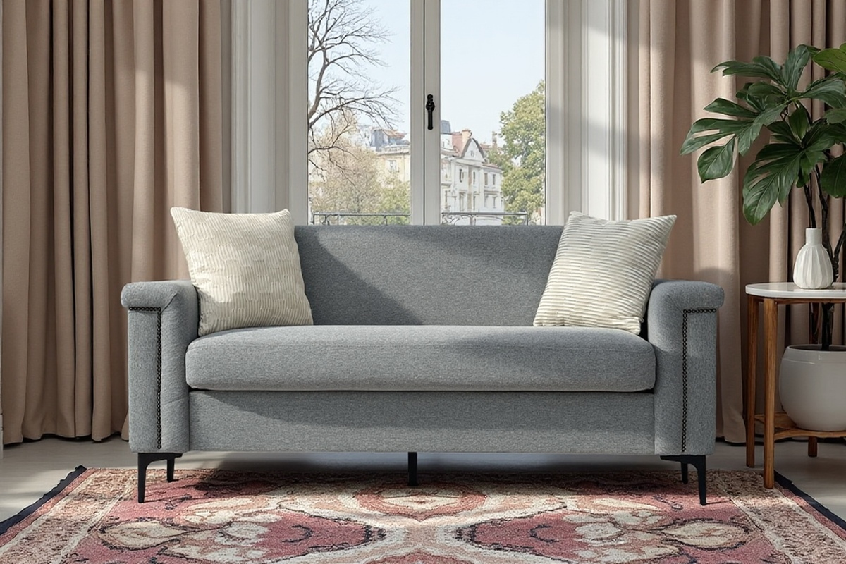 Sofa Scandinavian Elegant Solid Wood Frame - Linen Fabric