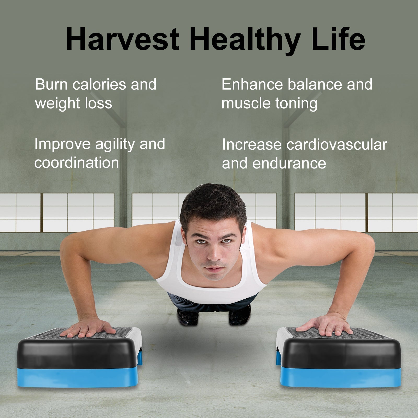 Aerobic Fitness Step Platform, Height Adjustable 10-15cm with Storage, Blue