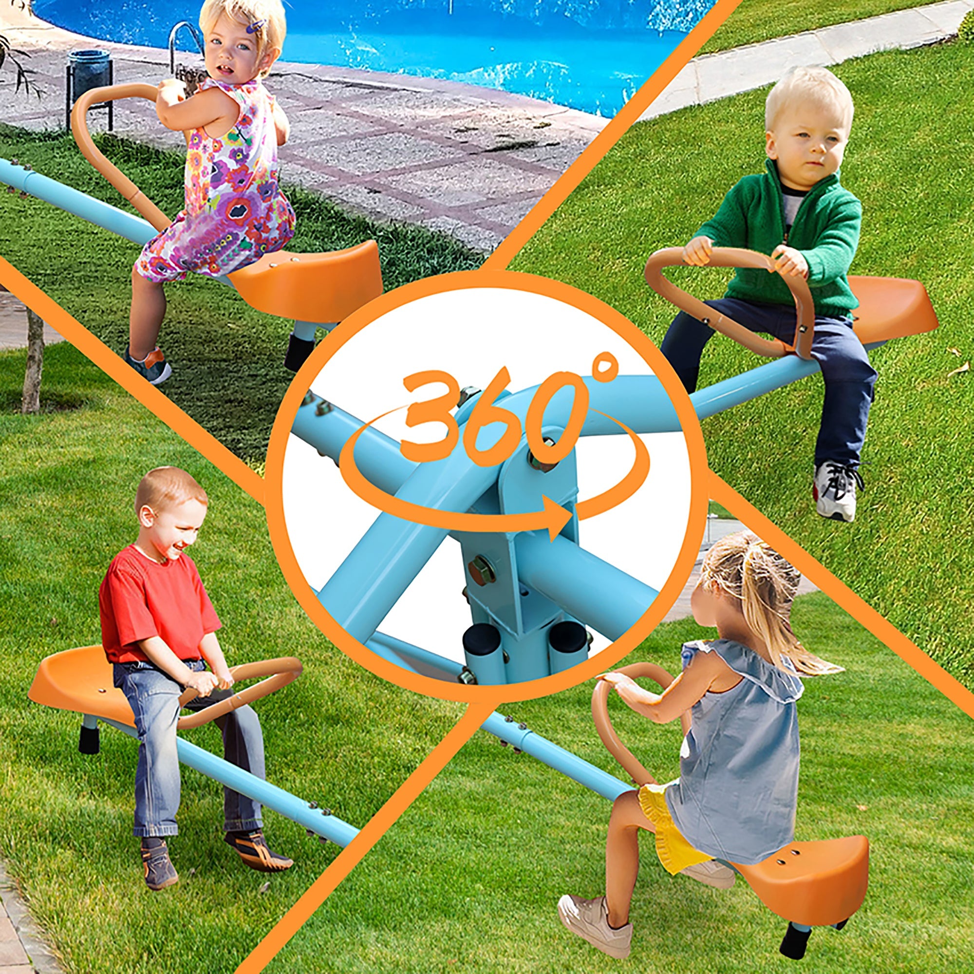 Seesaw - Heavy-Duty Steel Frame, Anti-Slip (Blue, Orange)