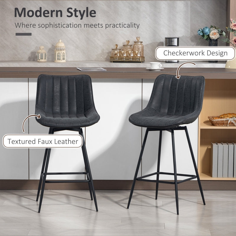 Bar Stools Swivel Set of 2 PU Leather Black
