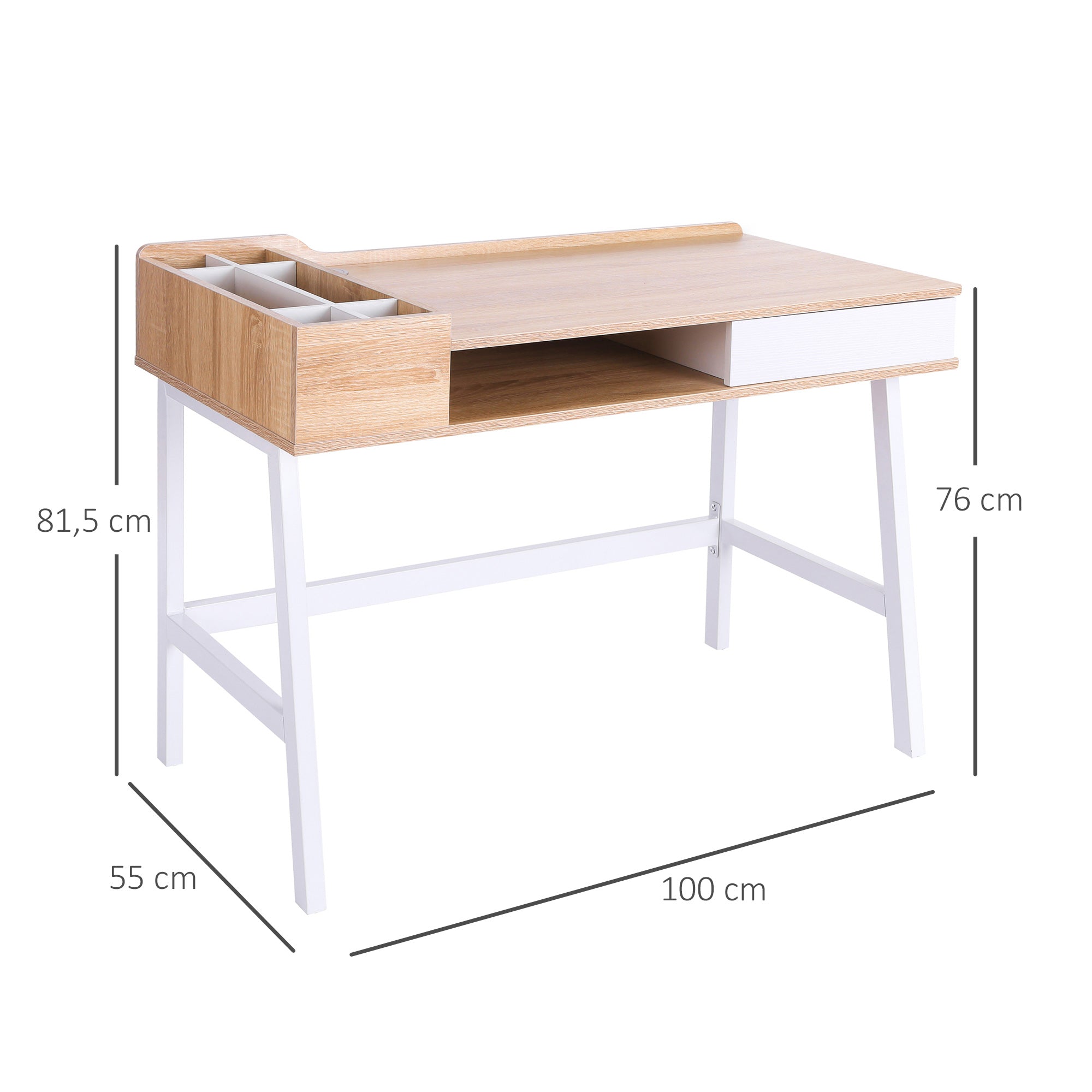 Schreibtisch mit Stauraum & Schublade, große Arbeitsplatte, Holz