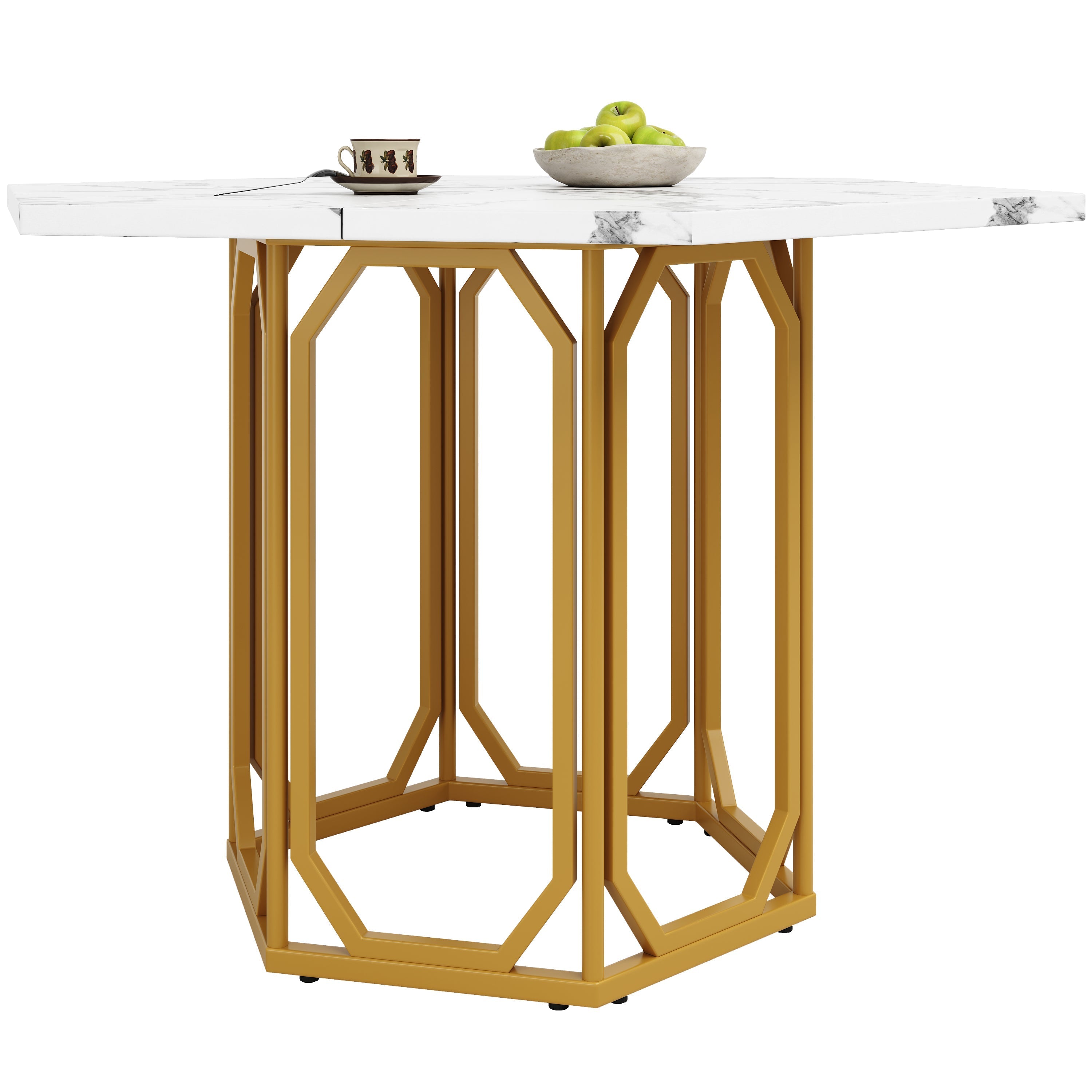 Hexagonal Marble Table Metal Legs - Gold