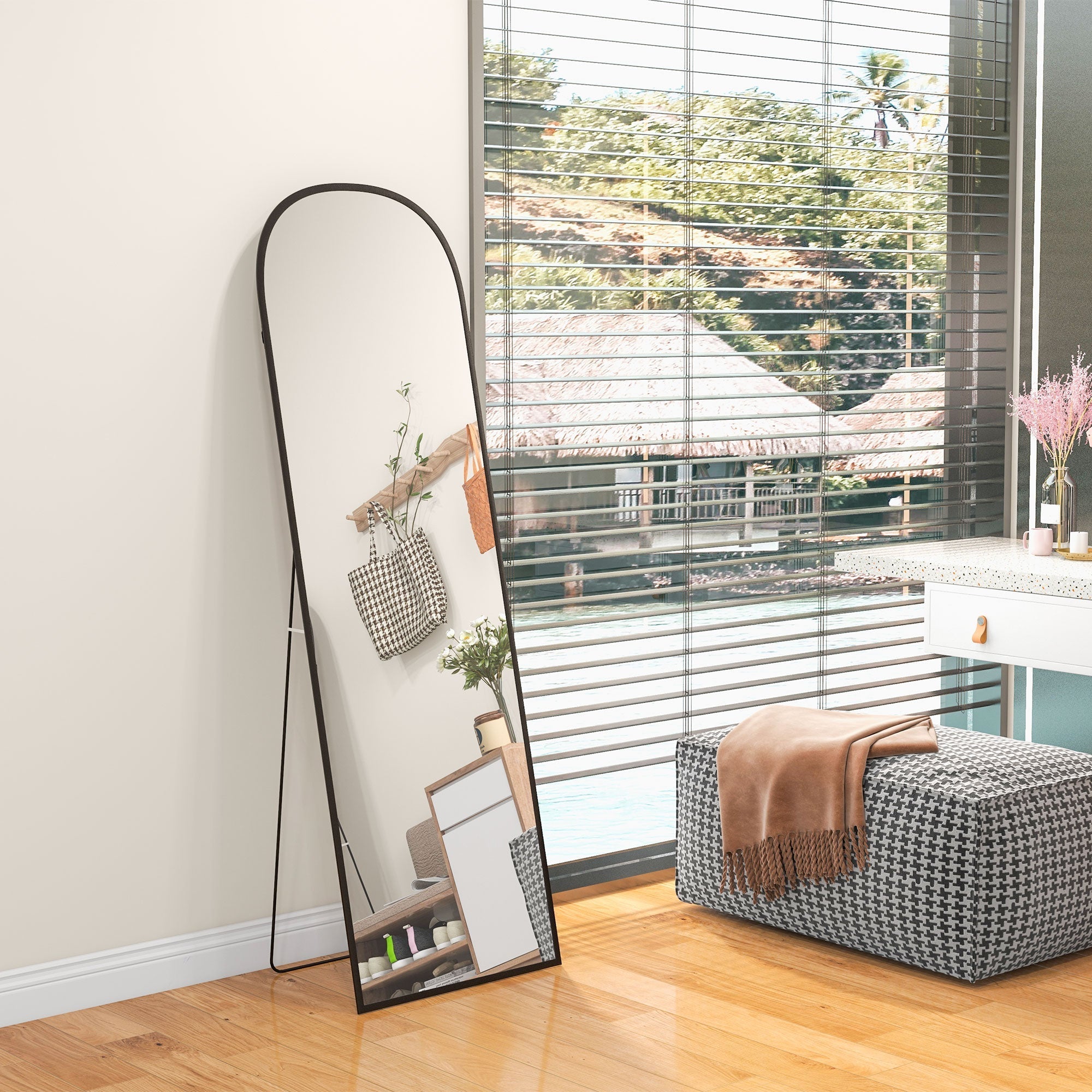 Full Length Mirror, Standing, Aluminum Alloy Frame, Black