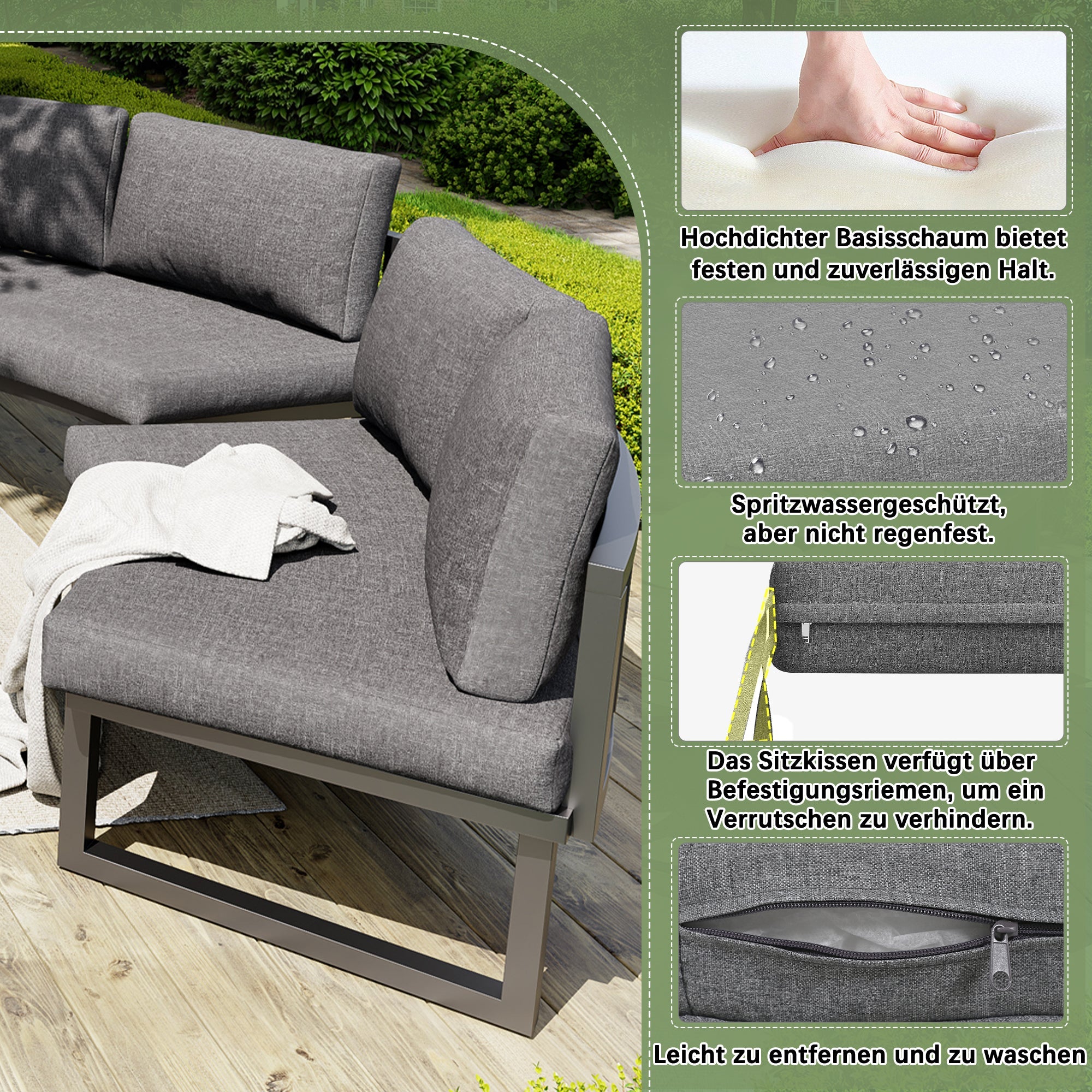 Garden Lounge Set 4-6 Seater Adjustable Legs Round Sofa - Grey