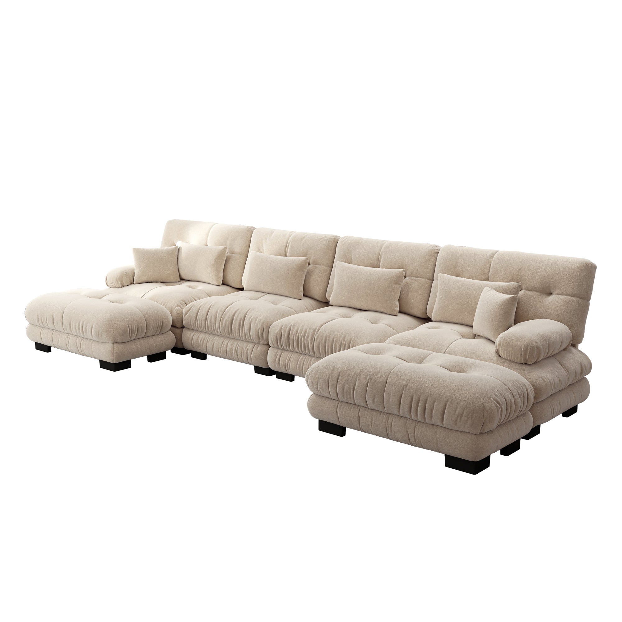 Modular Corner Sofa, U-Shaped 4-Seater with Movable Ottoman, DIY Combination, Chenille Light Brown