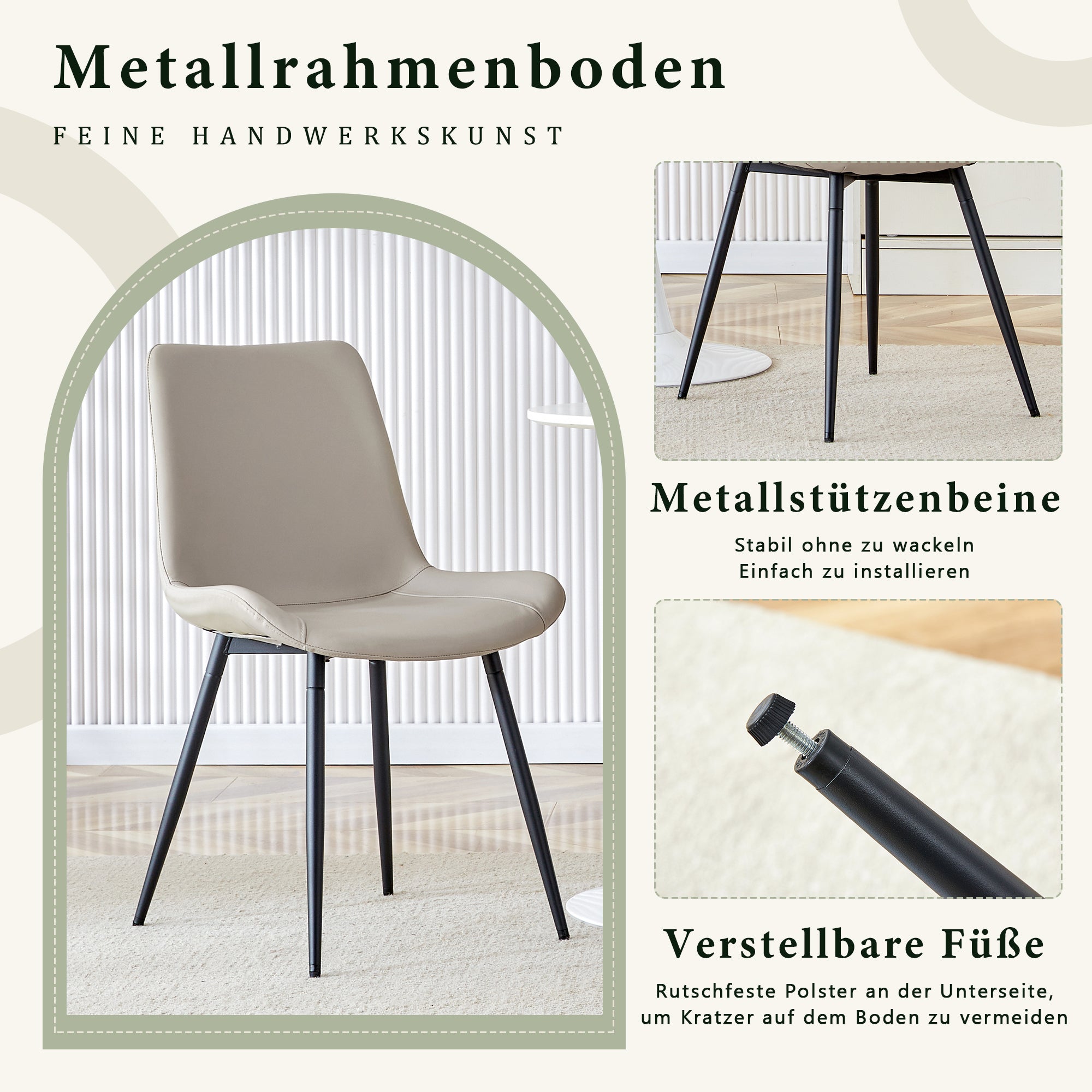 4-Piece Dining Chair Set Modern Wide Seat Non-Slip Metal Legs - Faux Leather
