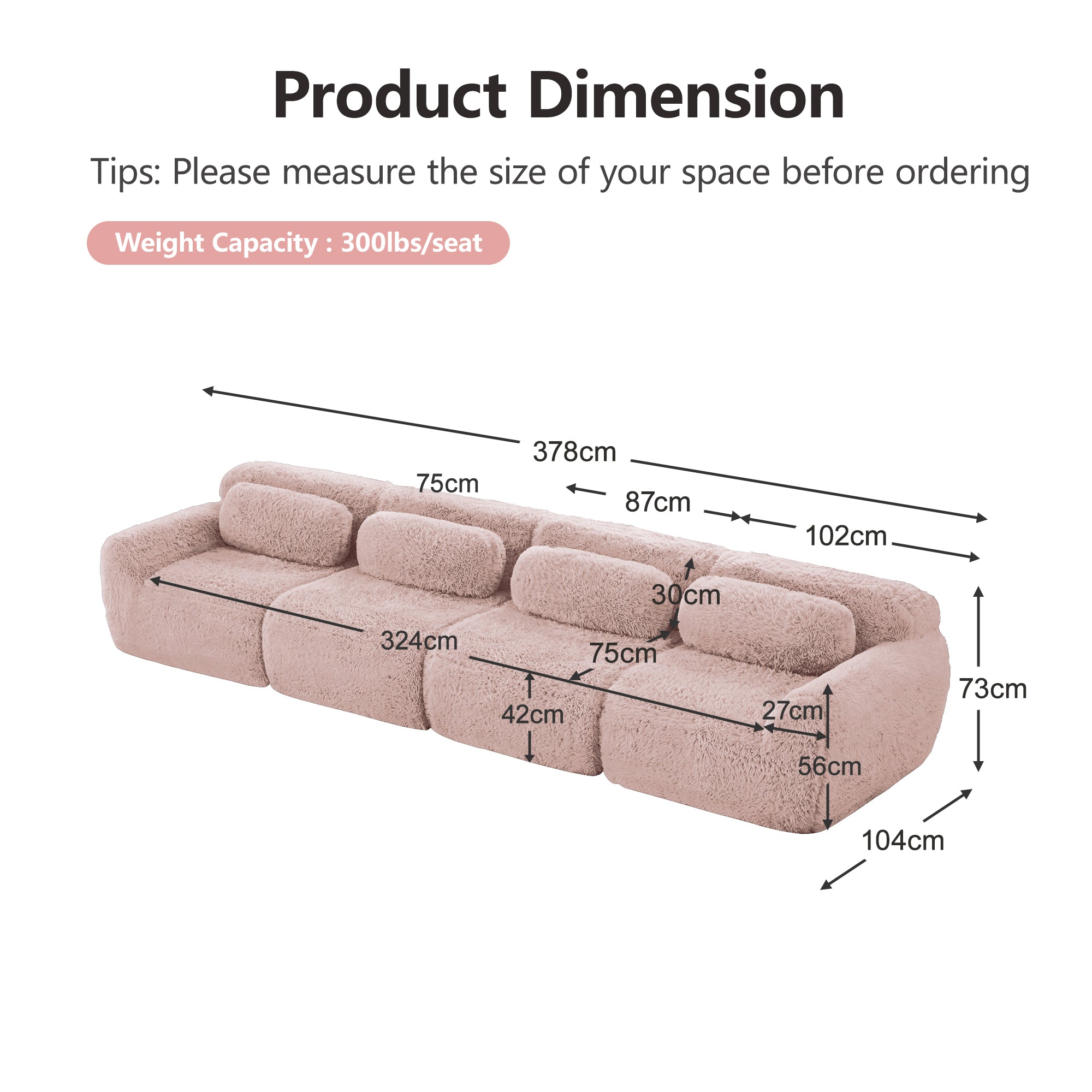 4-seater Sofa Plush Multi-Combination Ergonomic - Pink