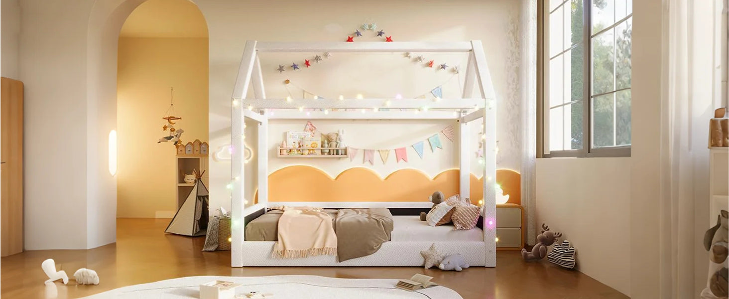 Upholstered Daybed 90x200cm LED Light Strips - Beige