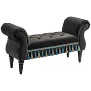 Upholstered Bench, Storage Armrest Wooden Legs, Dark Grey