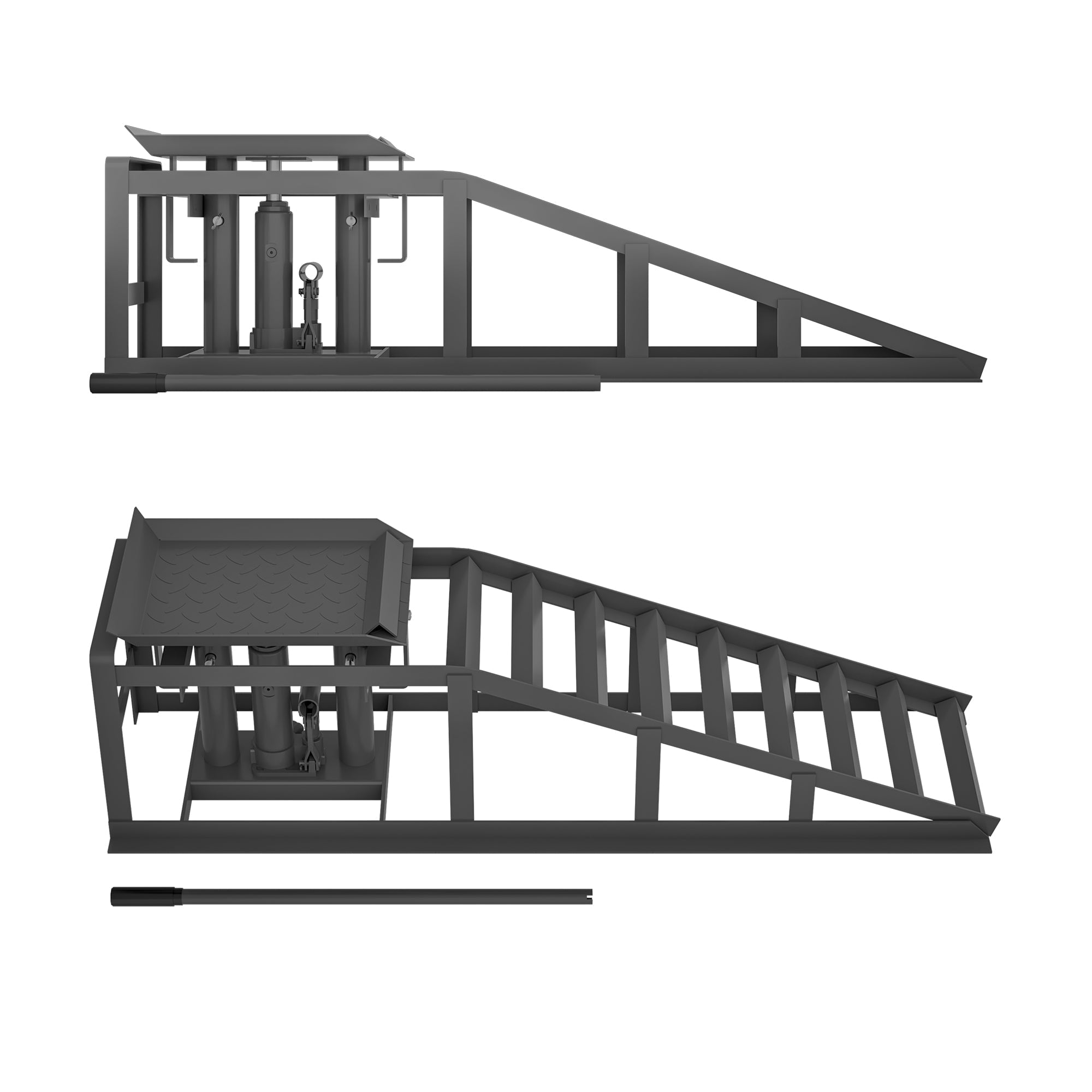 Car Loading Ramp Set, 2-Piece Height-Adjustable Lifting Platform, Grey