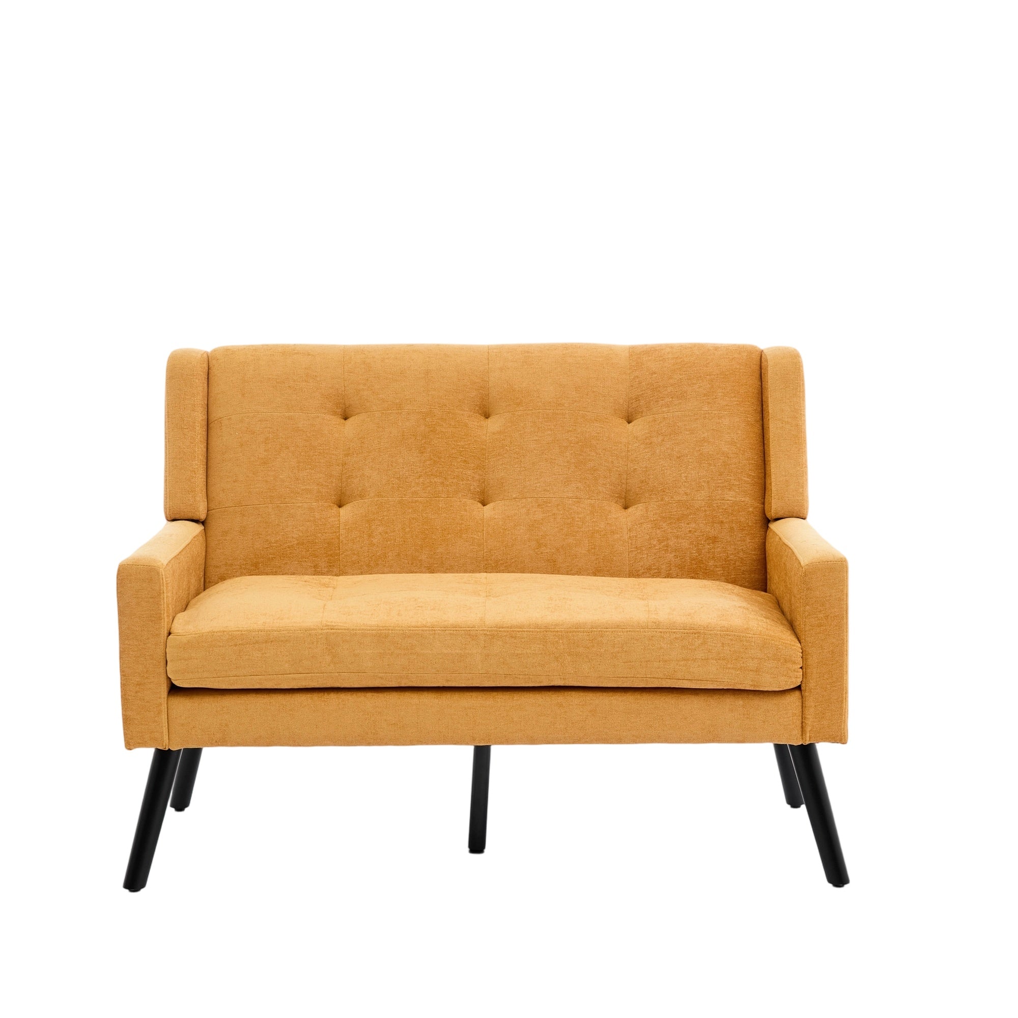 Premium Linen Bench with 2-Seater Tufted Design and Solid Wood Legs, Natural Linen Tone