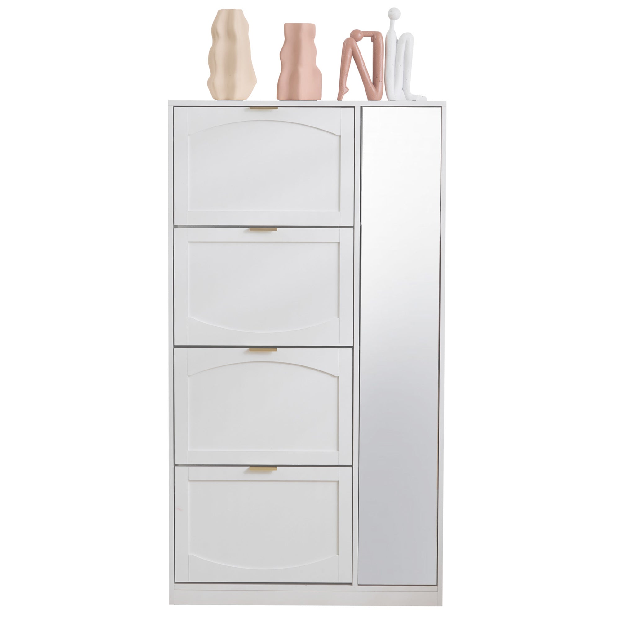 Shoe Cabinet with Mirror 4 Drawers Adjustable Shelf 80x147x24cm - White