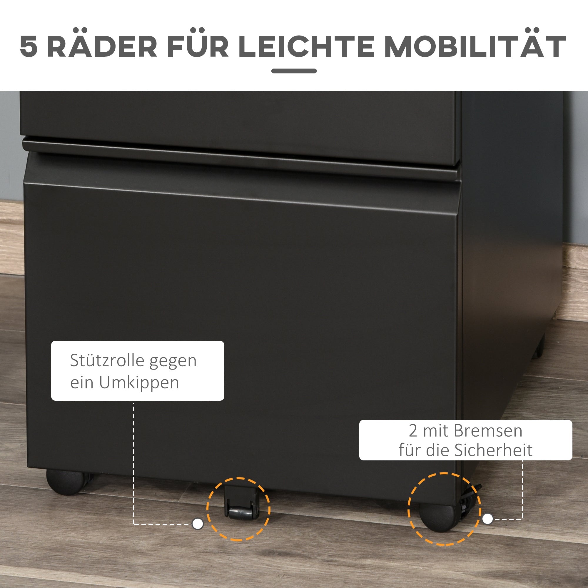 Vinsetto Office Cabinet, 3-Drawer Mobile Steel, Black