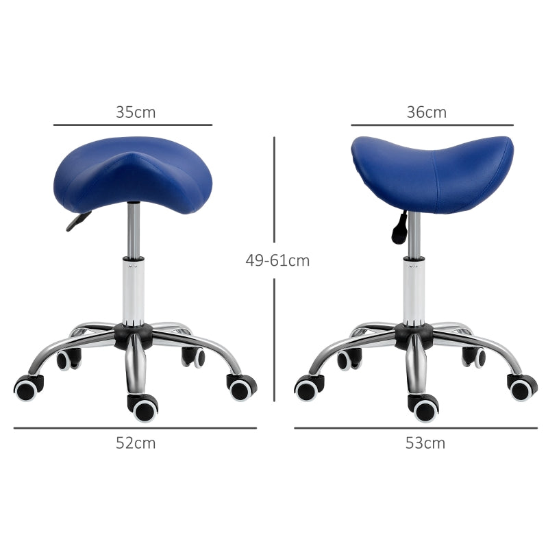 Saddle Stool, Height Adjustable Salon Chair for Massage Spa, Dark Blue Faux Leather