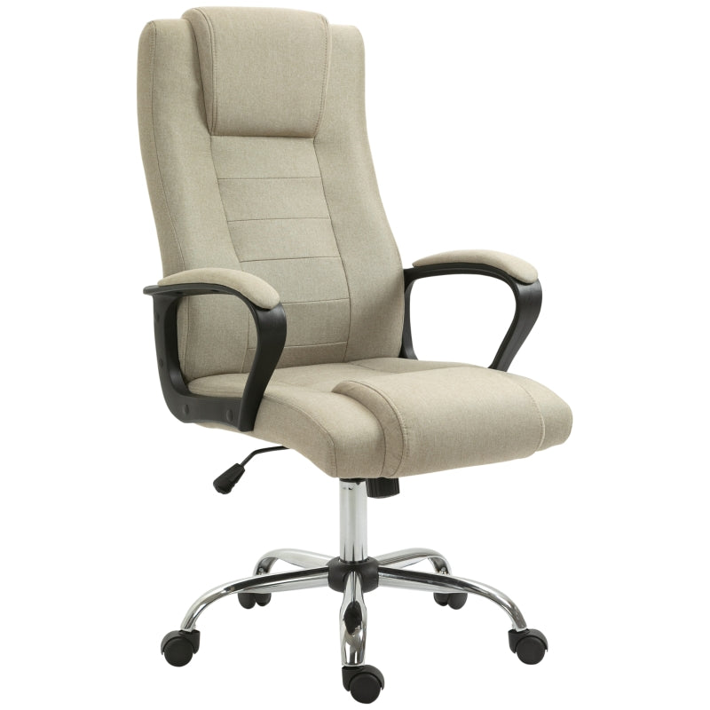Vinsetto Office Chair, Height-Adjustable Rocking with 5 Castors, Beige Linen