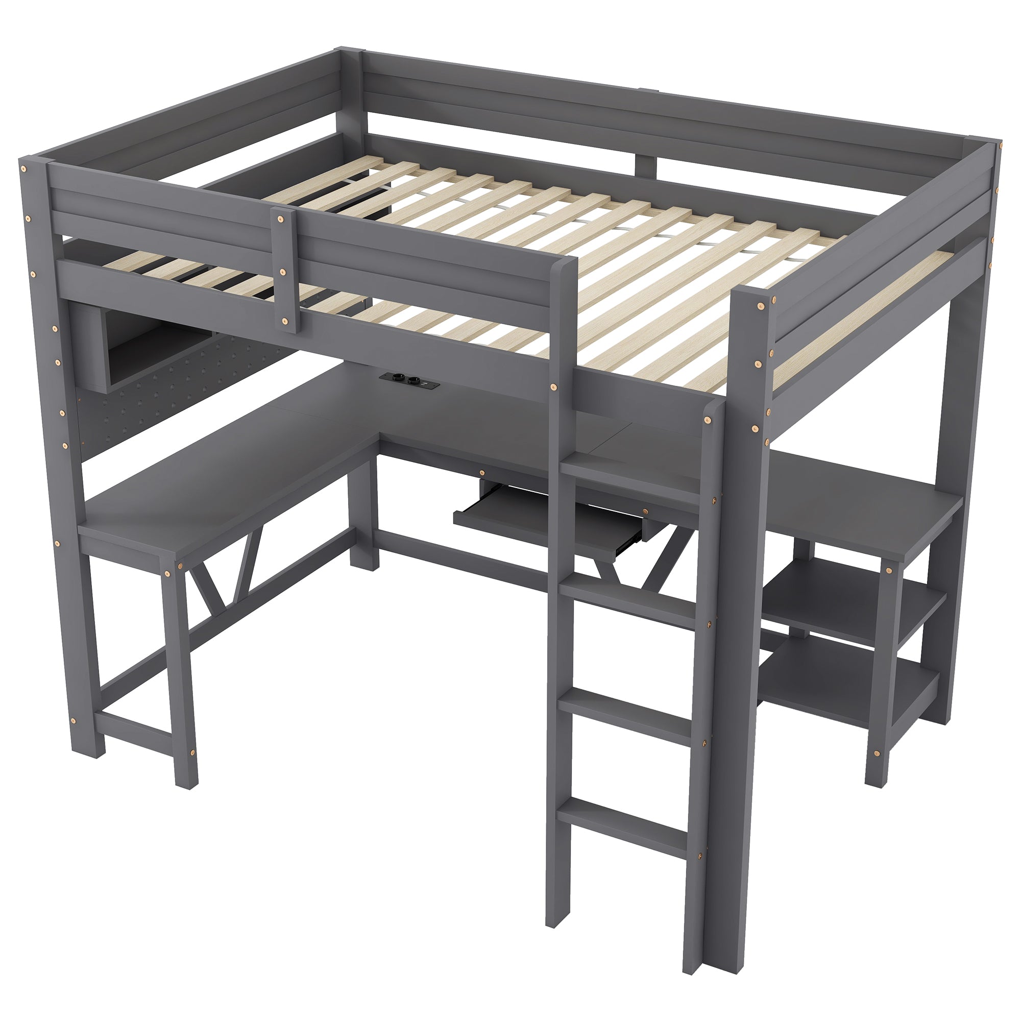 Gaming Loft Bed with Desk, LED Lighting and Charging Station, 90 x 200 cm, Grey Wood