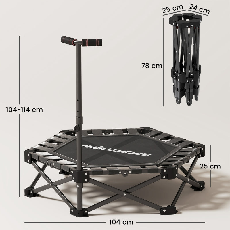Fitness Trampoline with Adjustable T-Handle and 120 kg Load Capacity, Foldable Steel and Plastic, Black