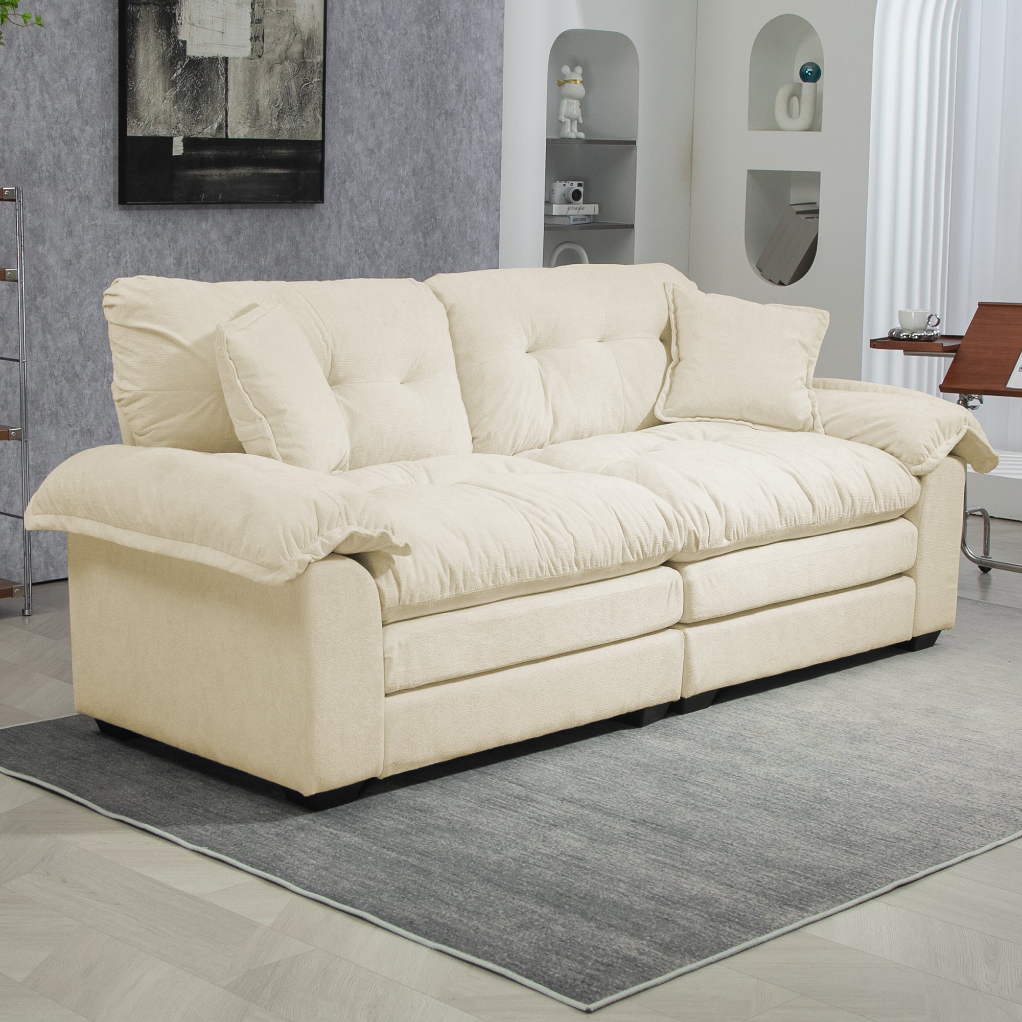 Two-Seater Sofa Deep 213cm Double Layer Cushions - Chenille