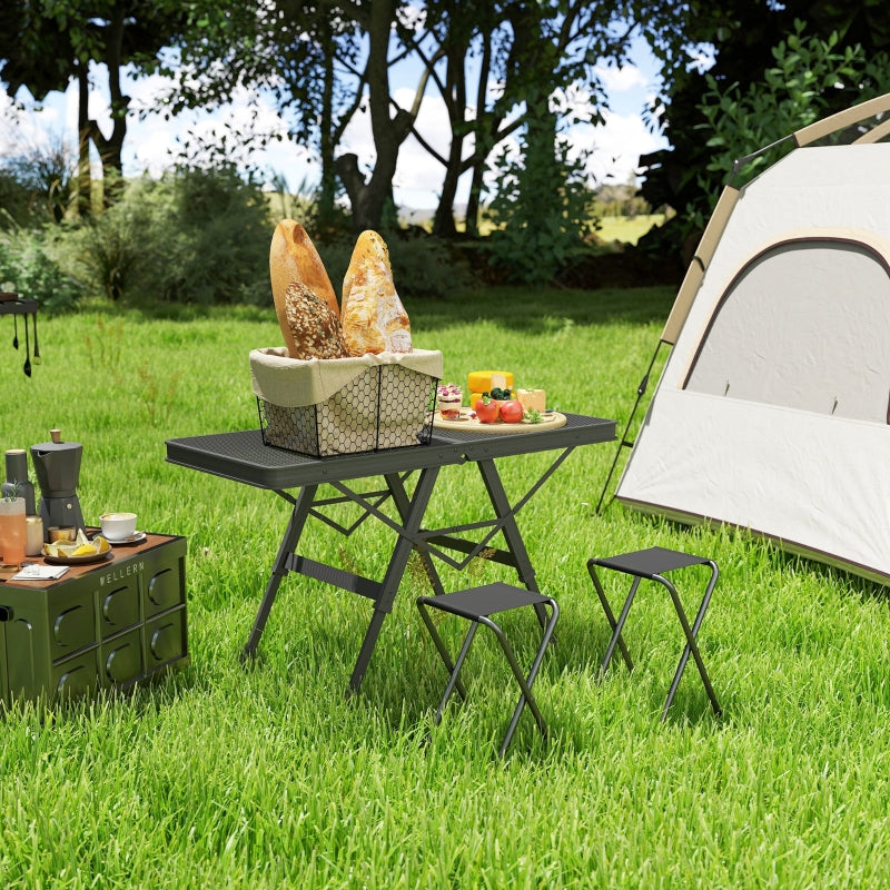 Camping Table, Adjustable Folding Metal Grid Aluminum, Black