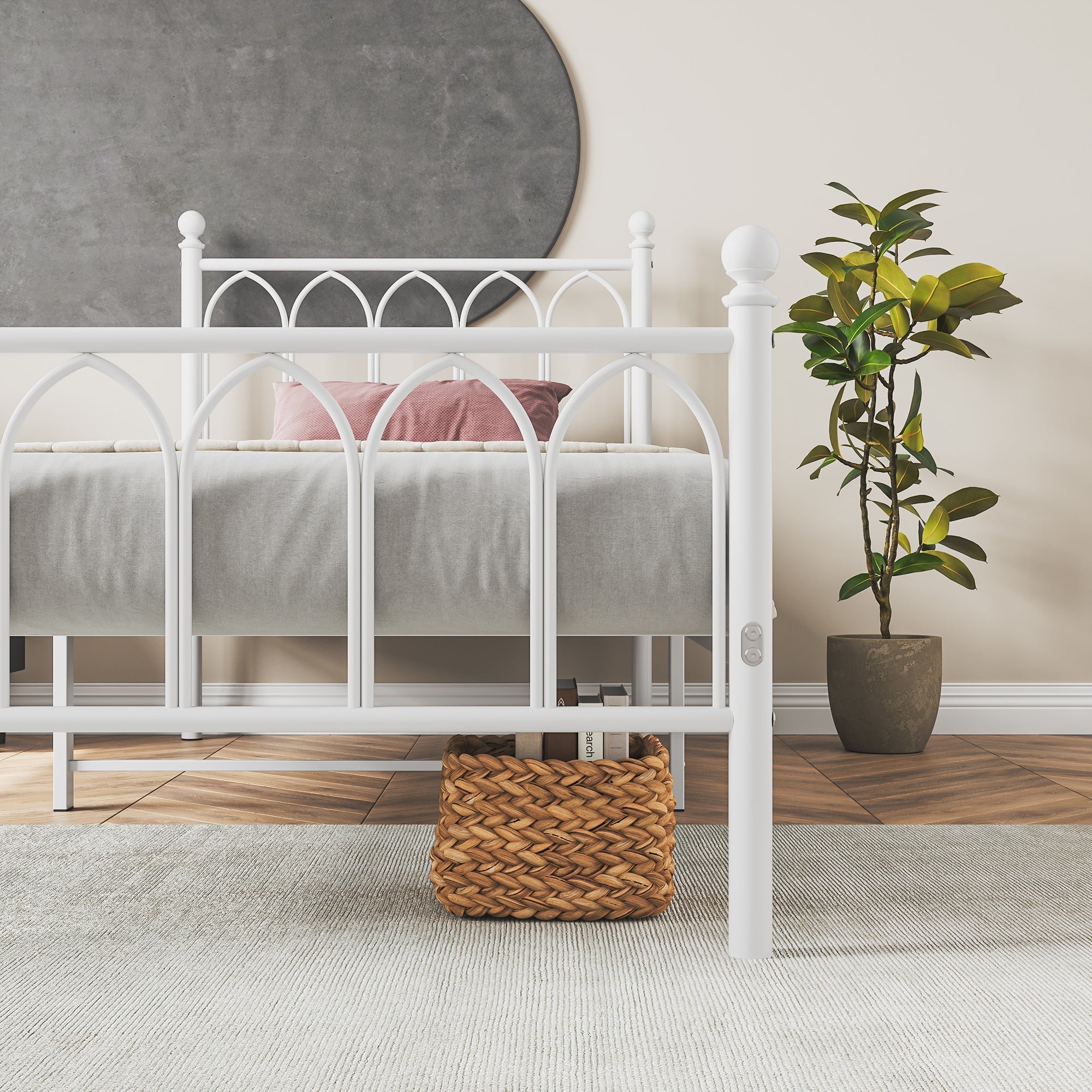 Metal Bed Frame 90x200cm Vintage Headboard Footboard Under-Bed Storage - Steel