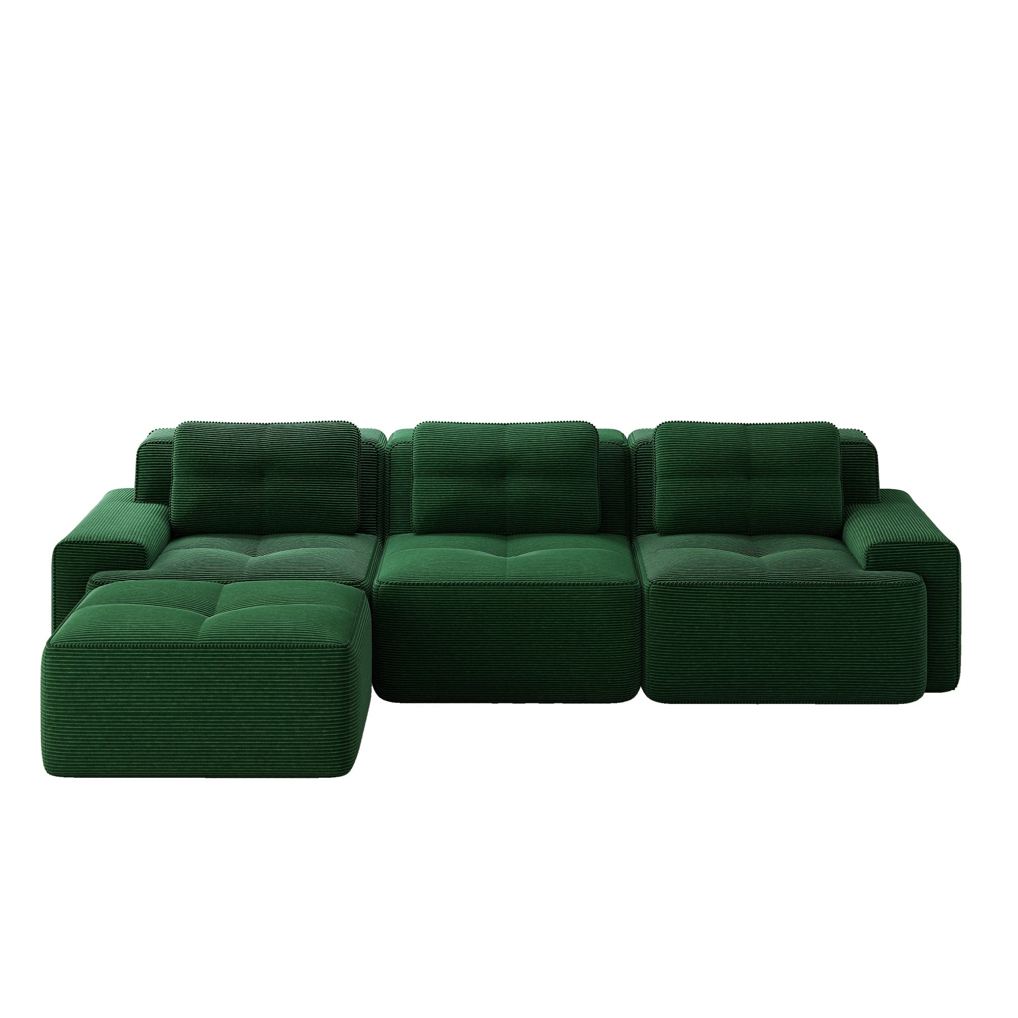 Cloud Modular Sofa L-Shape 3-Seater Ottoman - Corduroy Green
