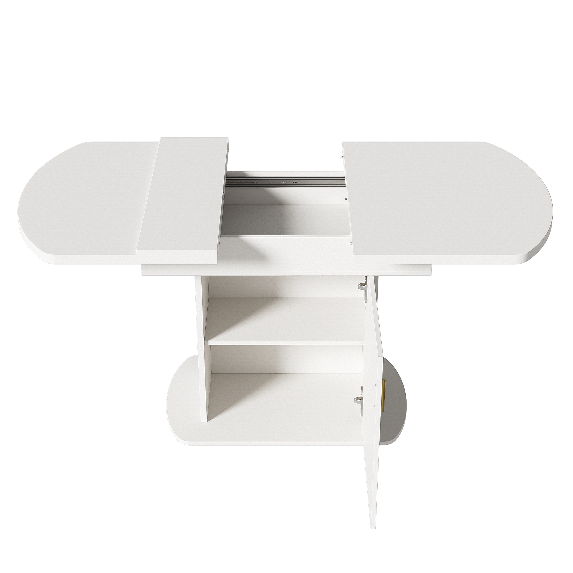 Dining Table Extendable Oval Storage White + Gold Handle