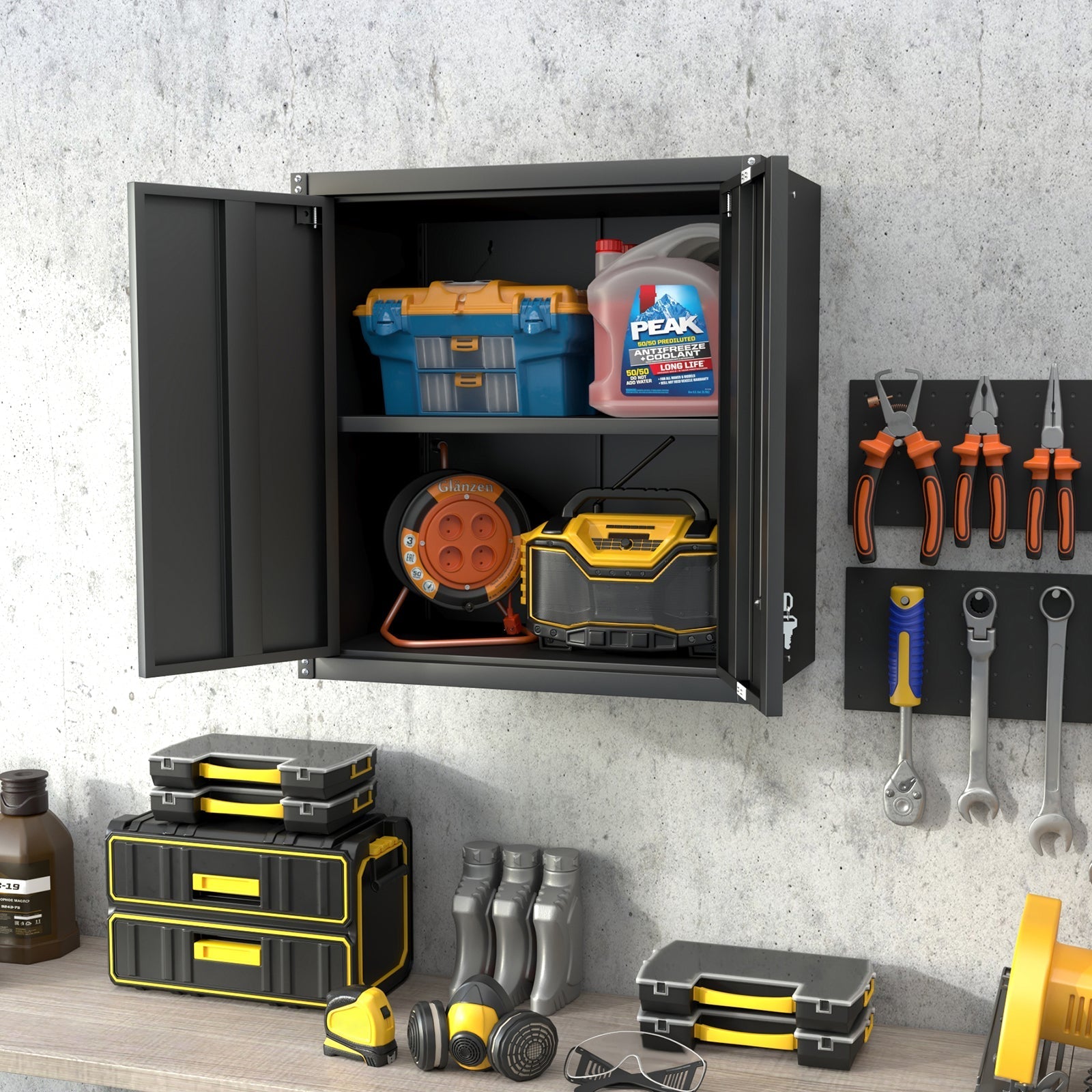 Metal Storage Cabinet 2-Door Adjustable Shelves - Steel