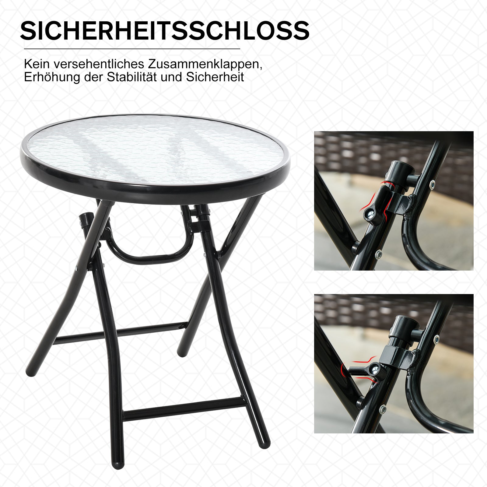 Round Side Table Folding Garden Table Glass Top Ø45cm Metal, Black