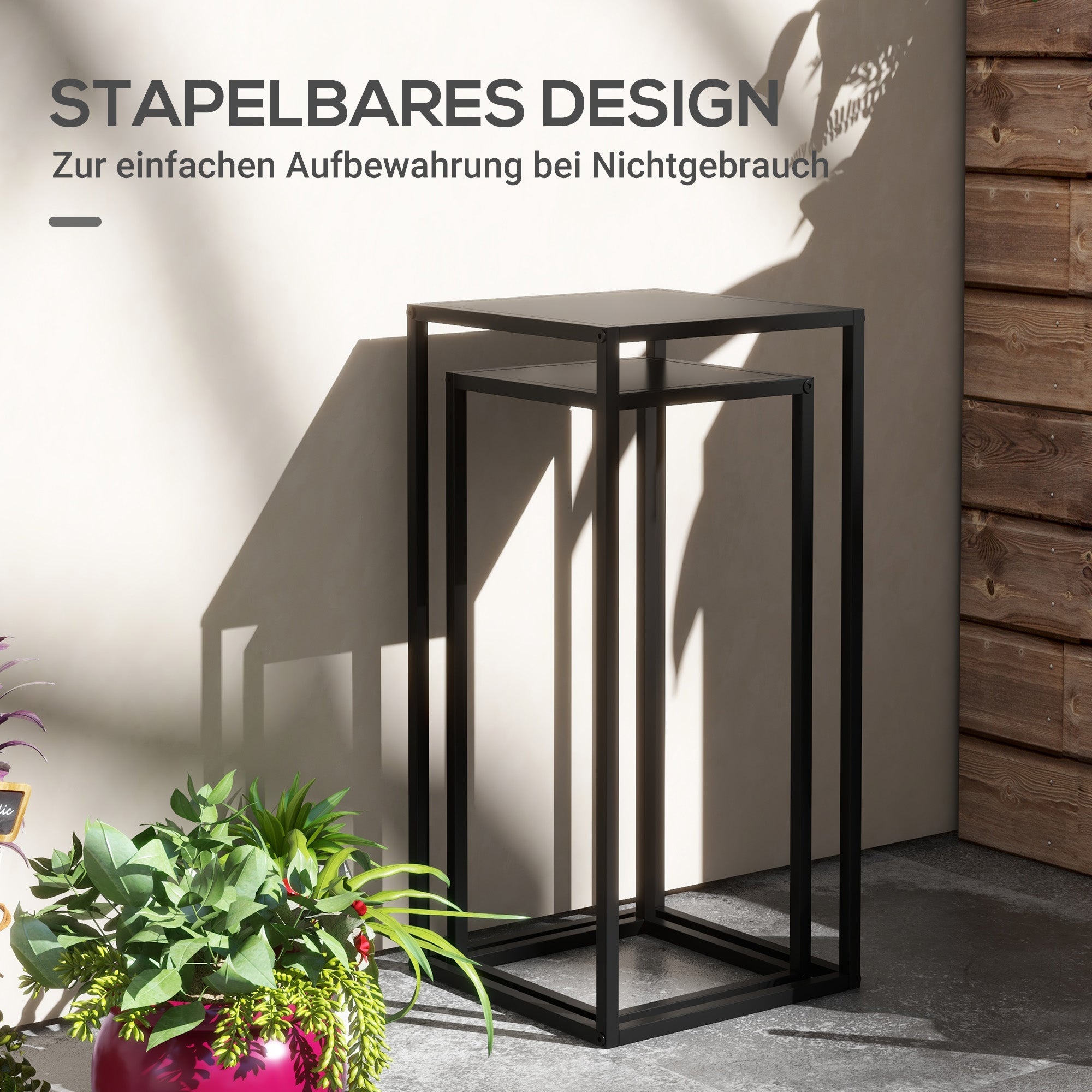 Plant Stands, 2-Piece Set Scandinavian Design Steel Legs, Black