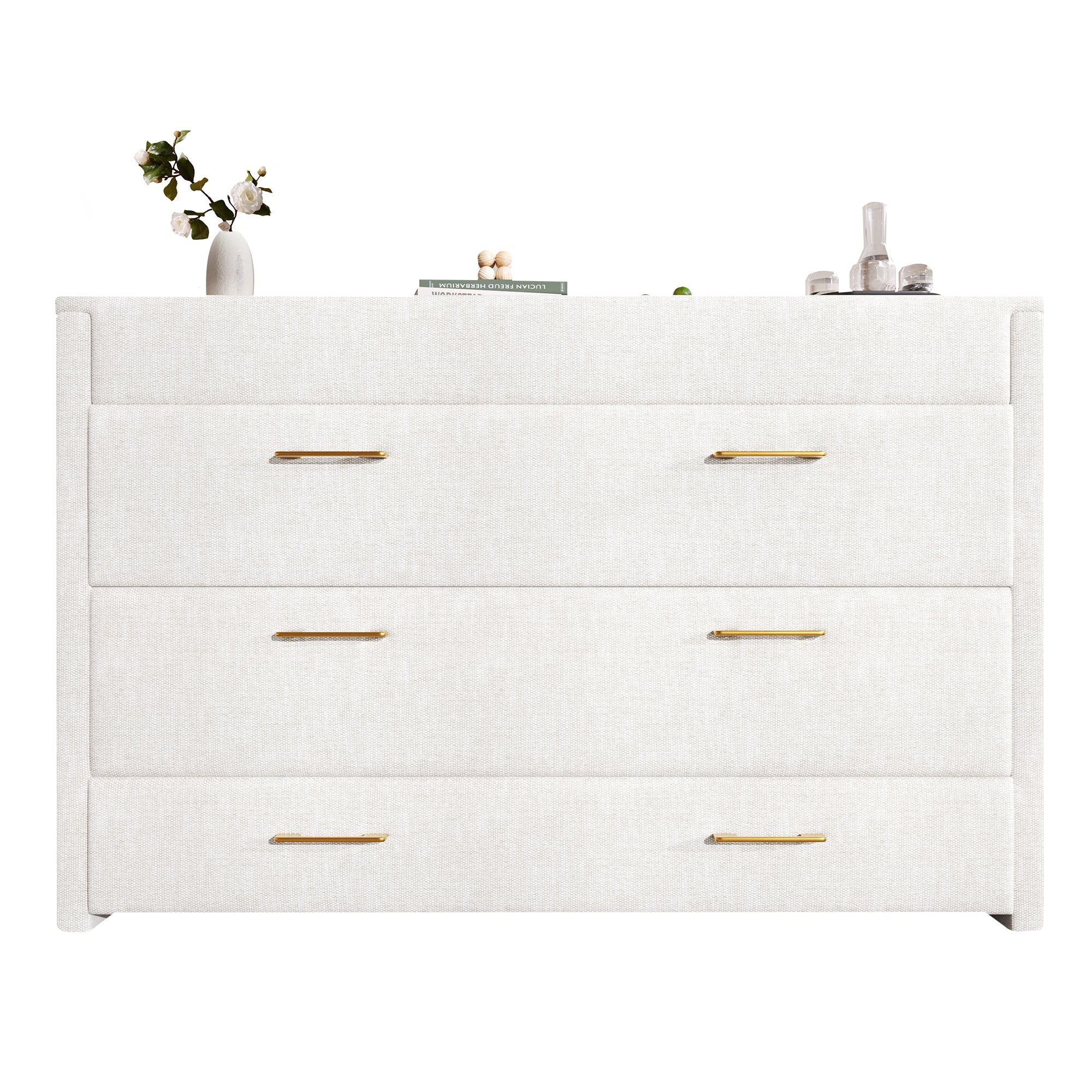 Wall Bed with Storage Drawer, USB Ports and Convertible Platform, Beige Linen
