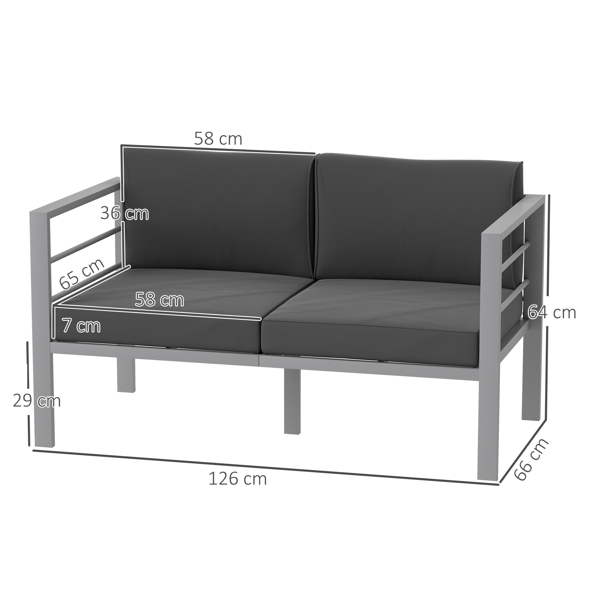 Two-Seater Garden Sofa Aluminium Frame Grey