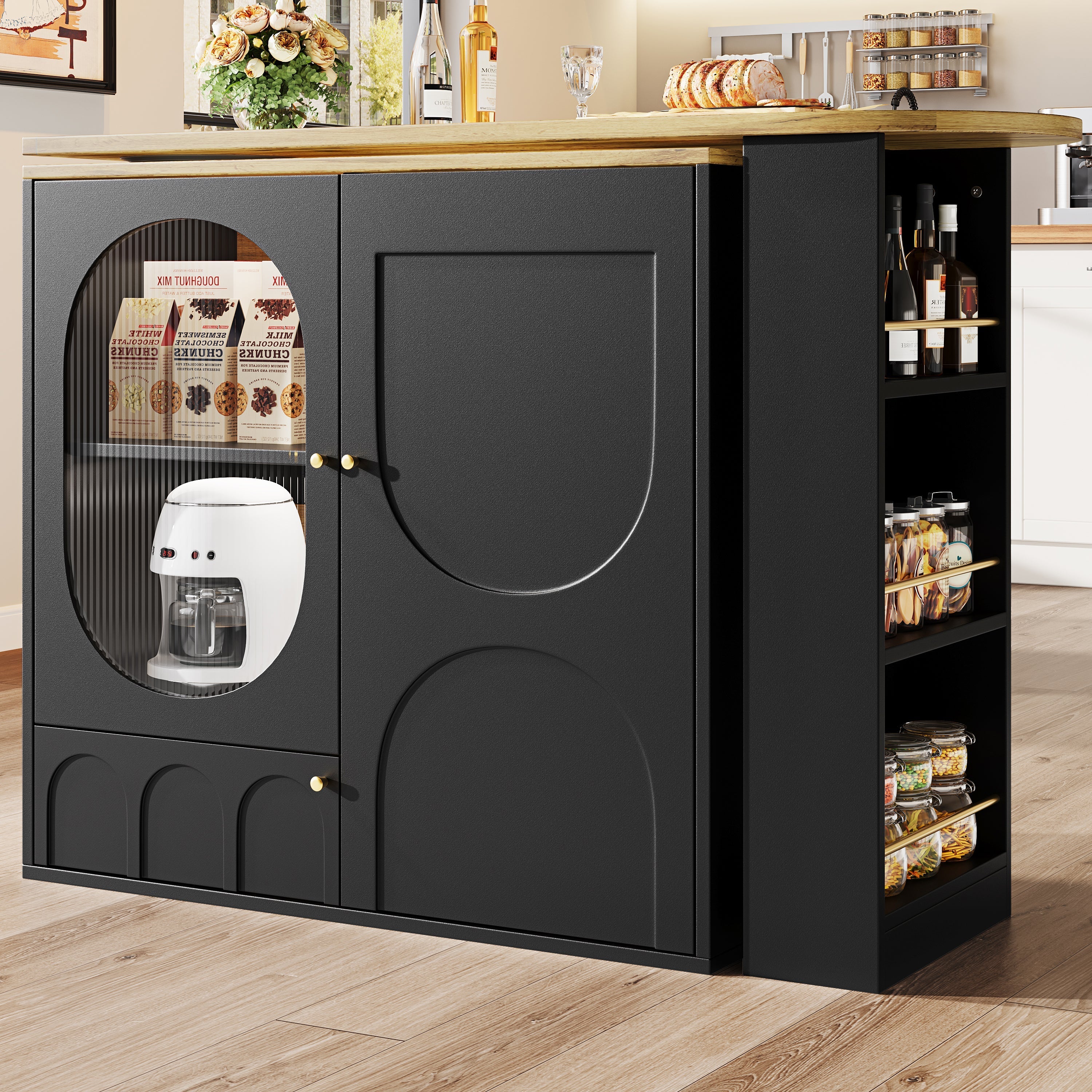 Bar Table 360° Rotating Counter with Storage, White/Black