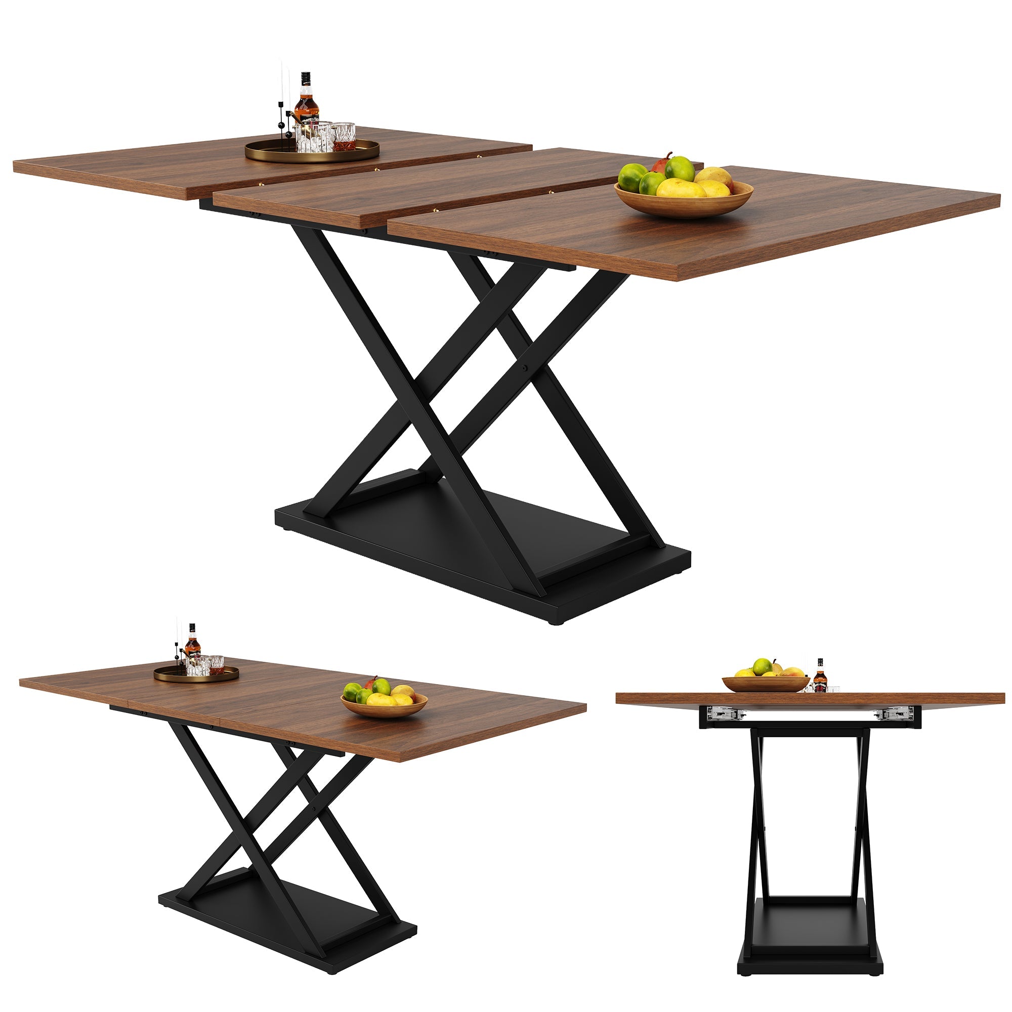 Telescopic Dining Table Extendable 120-160cm Crossed Iron Legs - Walnut