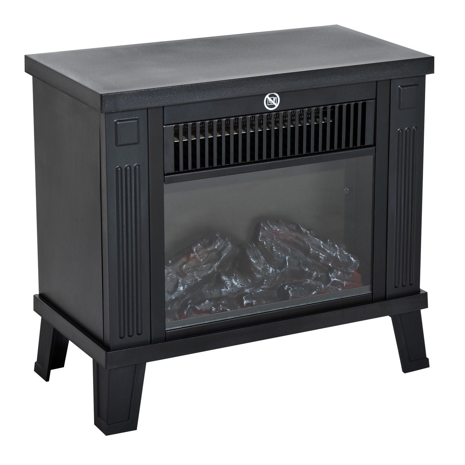 Elektrischer Kamin stehend, Flammeneffekt, 600/1200W, Metall Schwarz