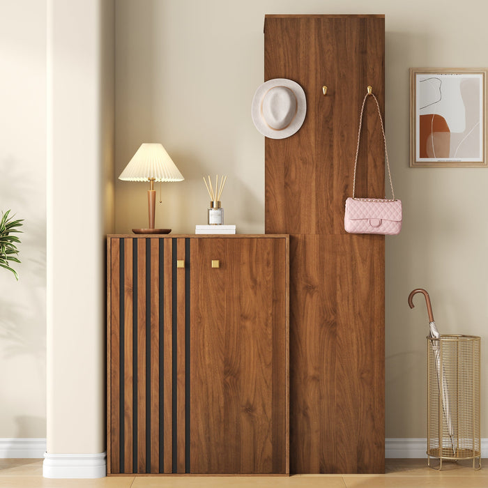 Modern Wardrobe Set with Shoe Cabinet, Storage and Clothes Rail, Wood Case