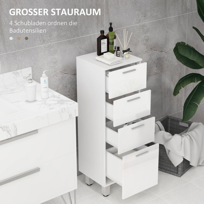 Narrow Bathroom Cabinet Adjustable Shelf 3 Drawers, White