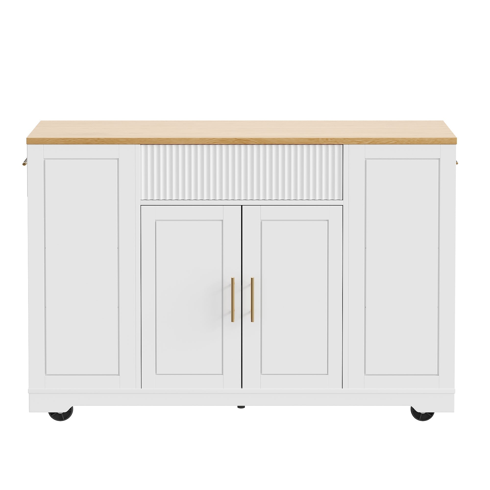 Kitchen Island with Wheels Waste Bin Storage 2 Doors 3 Drawers