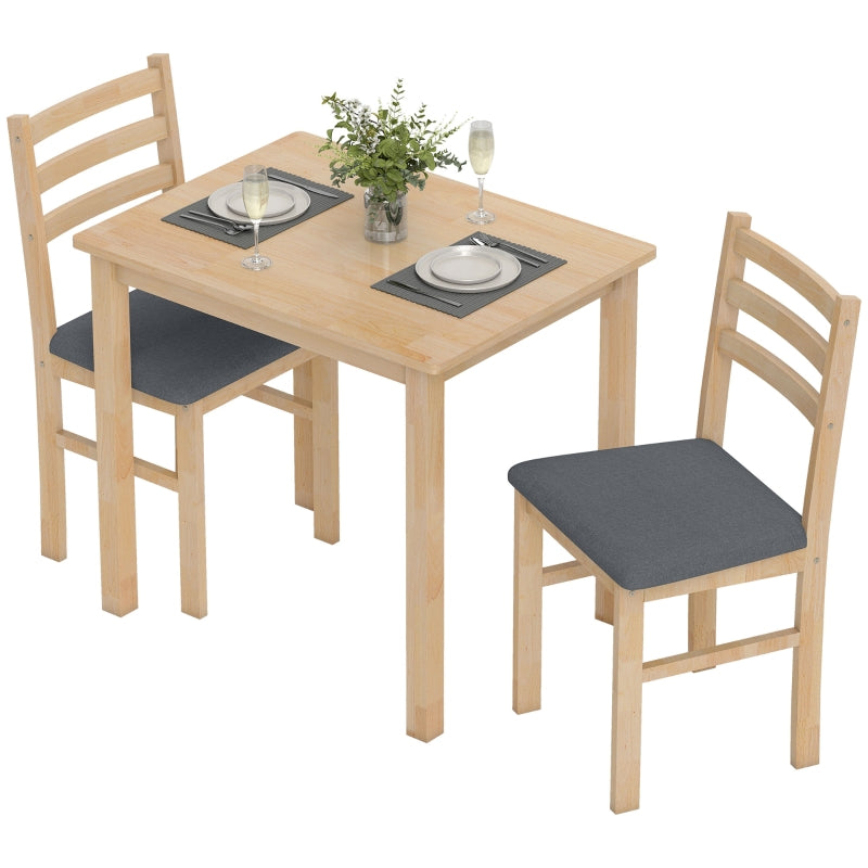 Dining Table Set, 3-Piece with 2 Upholstered Chairs, Space Saving MDF, Natural Wood