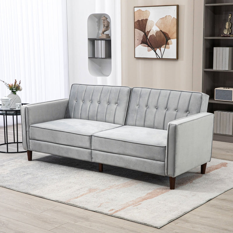 Modern Convertible Sofa Futon Adjustable Split Back, Light Grey Velvet-Touch