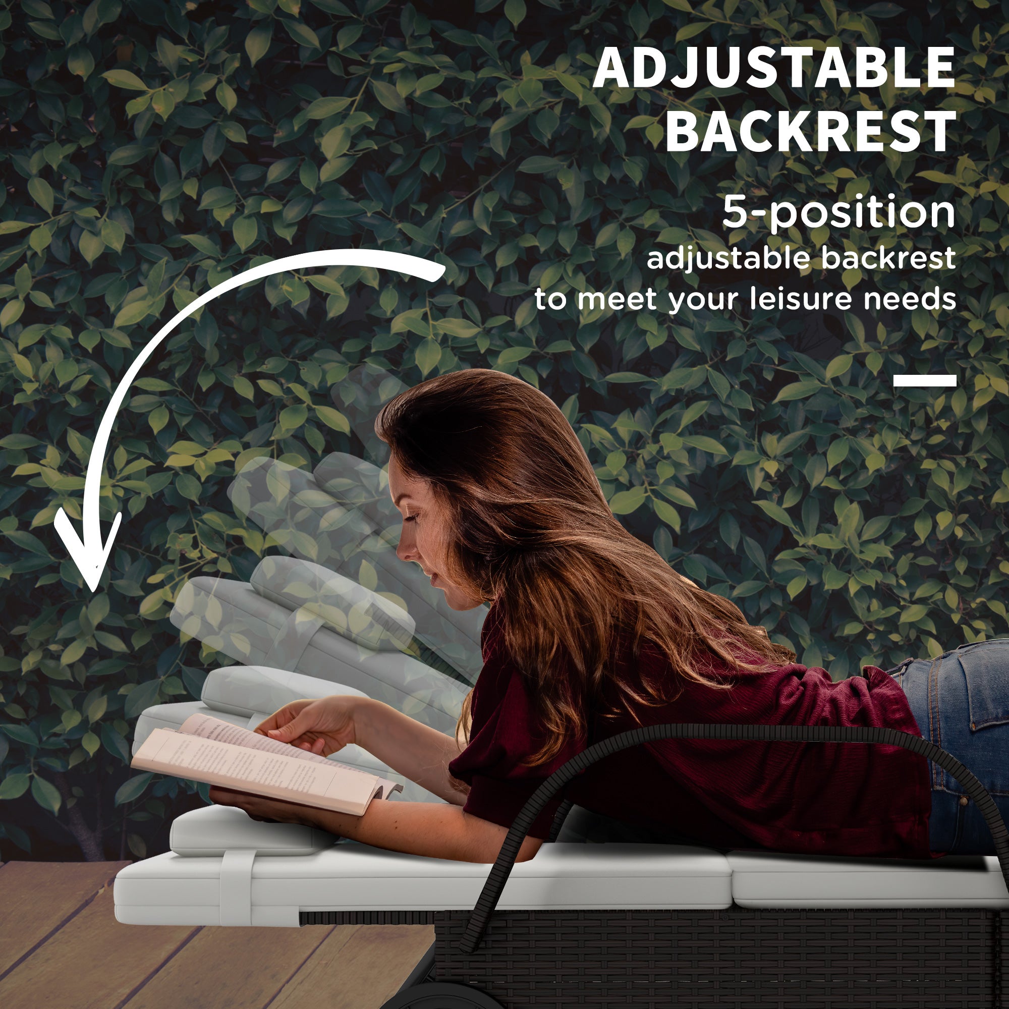 Brown Rattan Sun Lounger Adjustable Steel Frame, Rattan/Steel