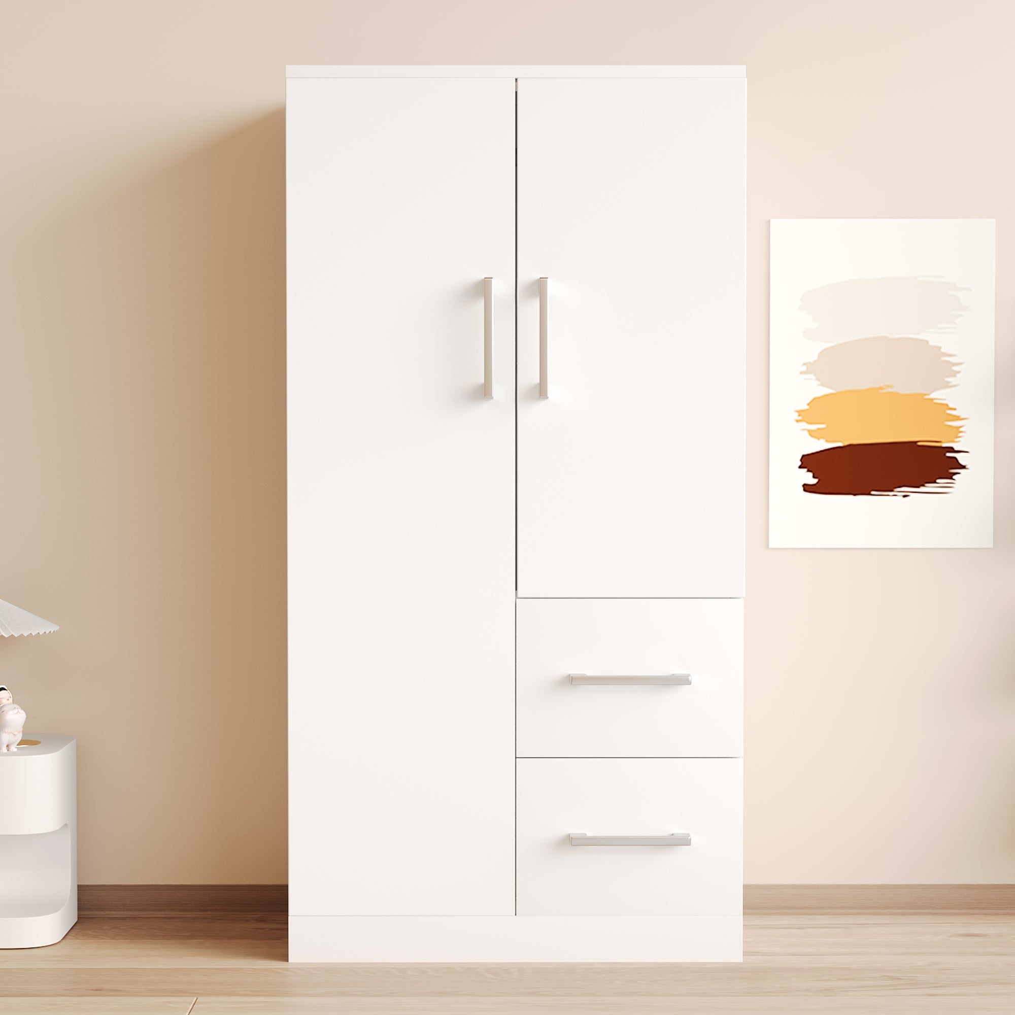 Wardrobe Double Door Drawers Storage 70x40x135cm, White