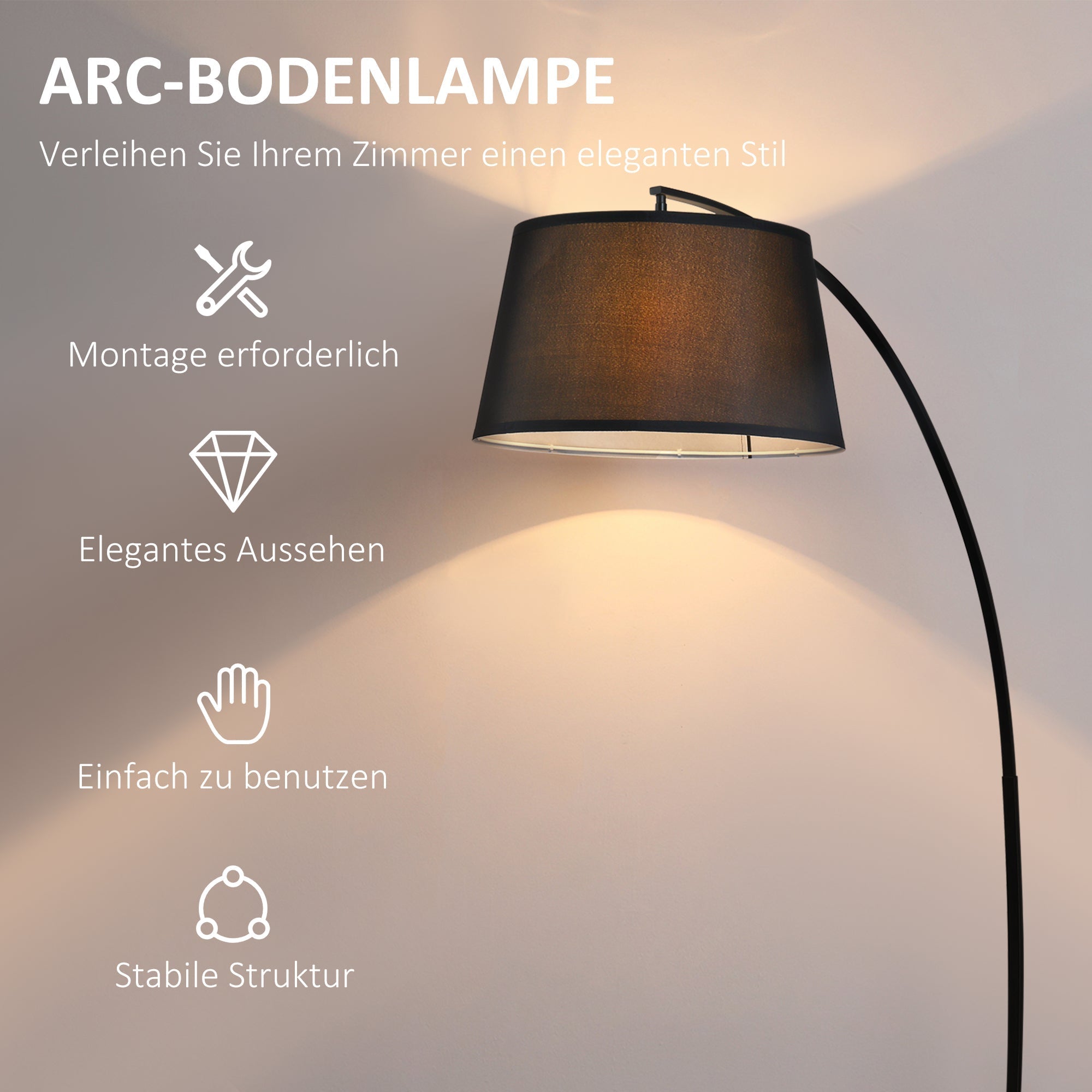 Arc lamp floor lamp Arc modern made of metal linen black