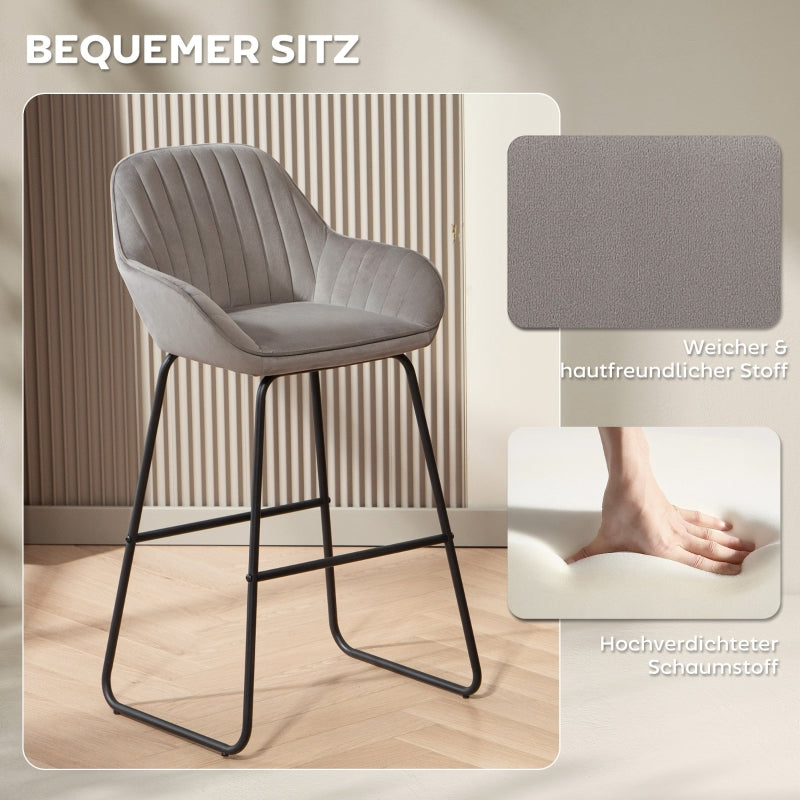 Bar Stools, Set of 2 Upholstered with Metal Legs, Grey